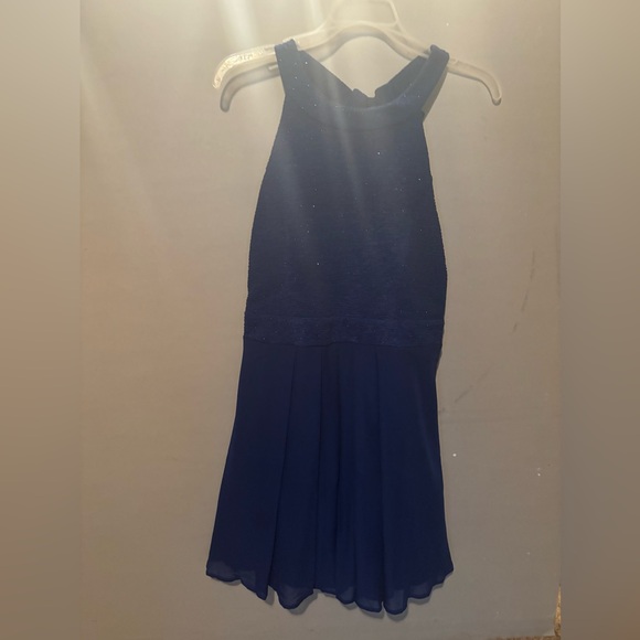 Girls Glitter Navy Formal Dress with Bow - Picture 1 of 4